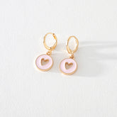 Abby Gold Hoop Earring in Light Pink Enamel with Heart Cutout